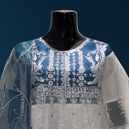 Aquamarine Net Suit with Delicate Tila Embroidery