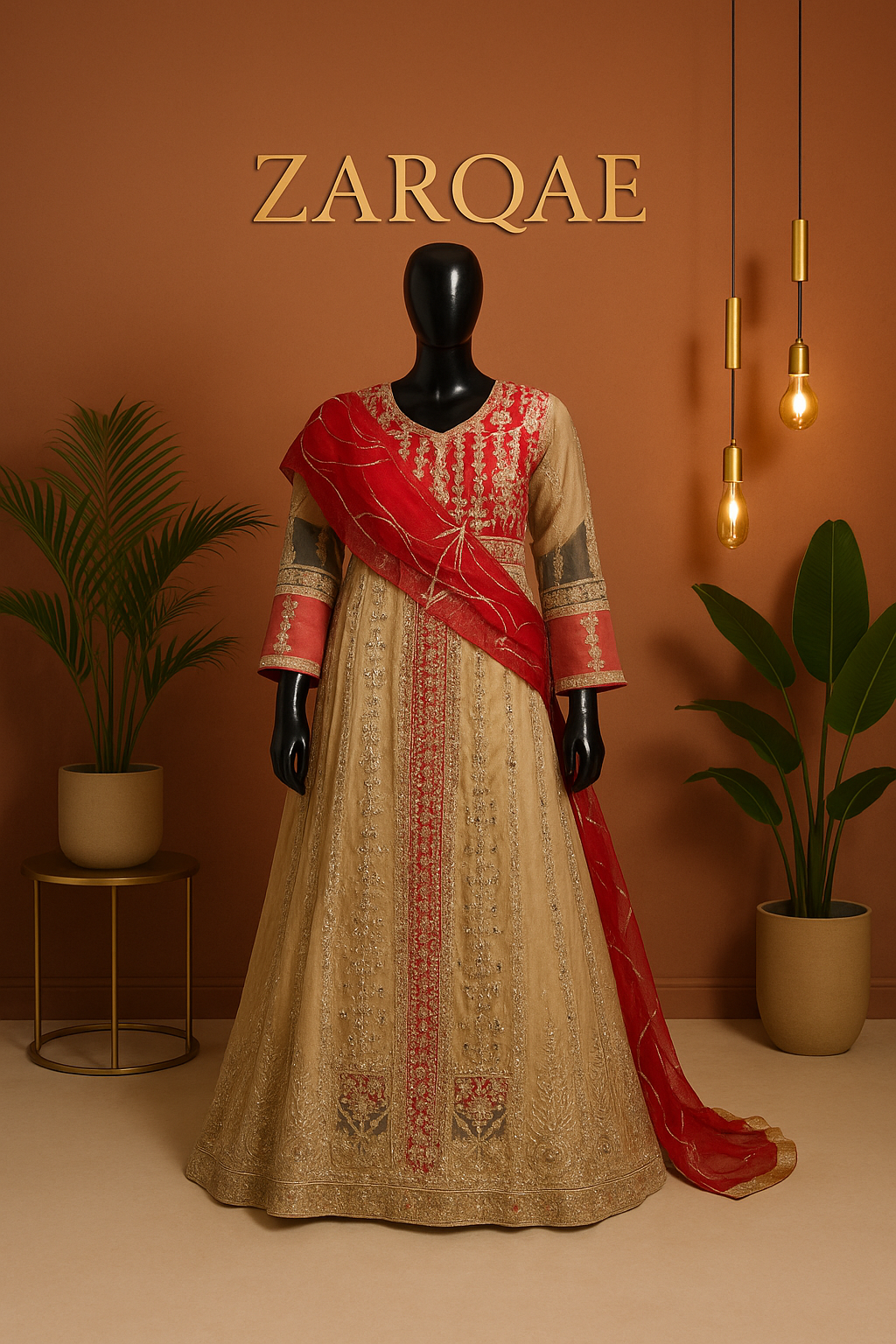 Rang-e-Zar – Net 3Pc Maxi Gown with Golden Tila Embroidery