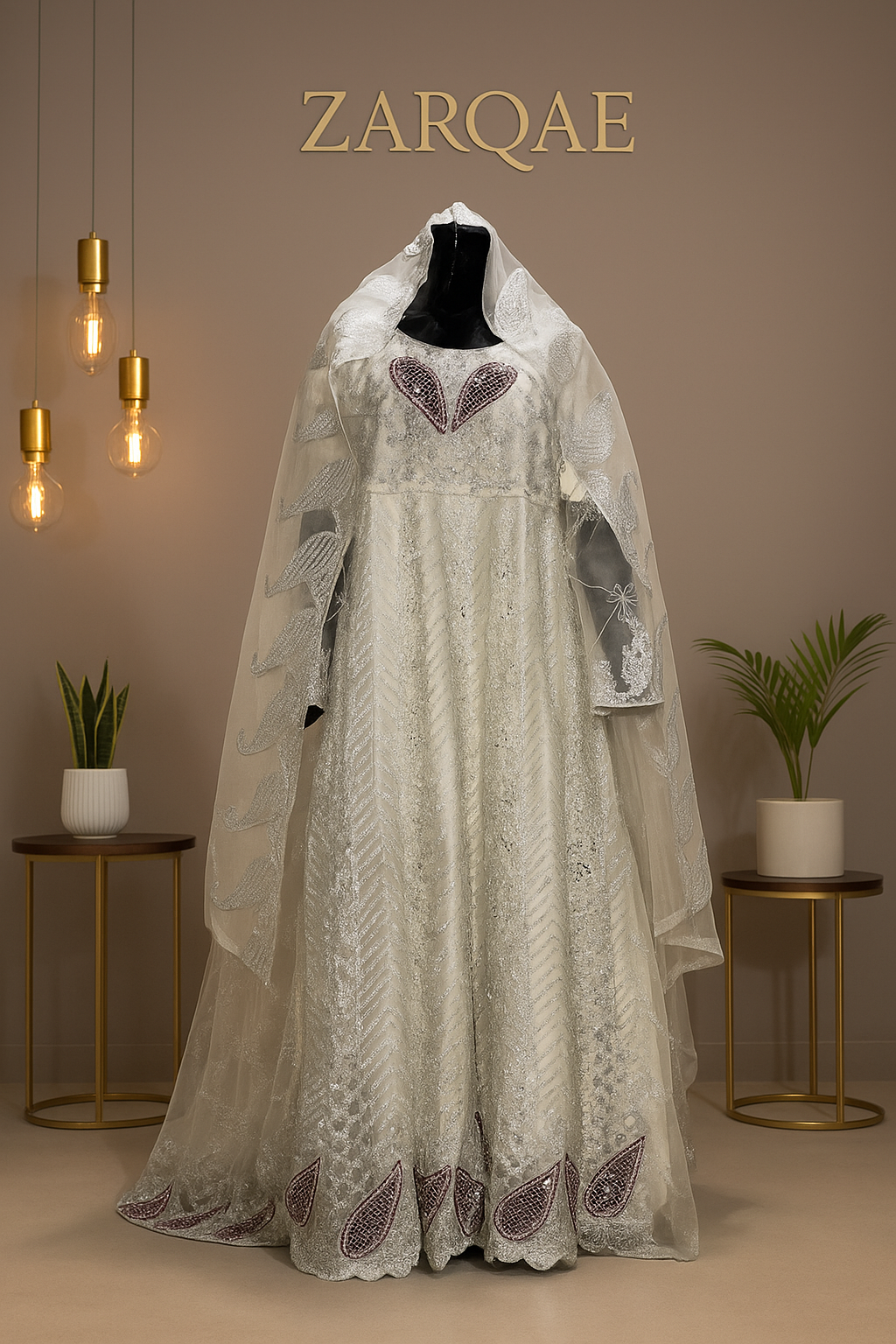 3Pc Maxi Net with Ari Work & Elegant Embroidery