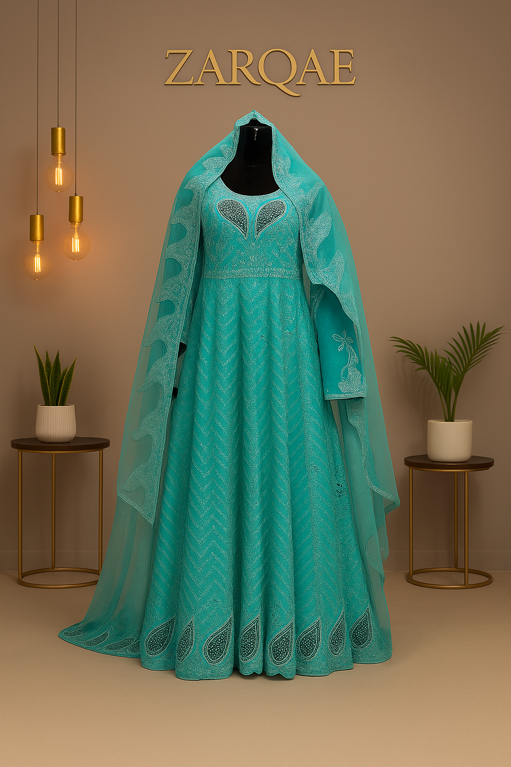 3Pc Maxi Net with Ari Work & Elegant Embroidery