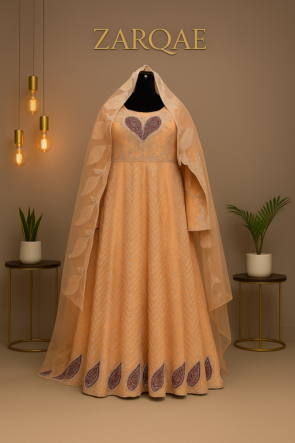 3Pc Maxi Net with Ari Work & Elegant Embroidery