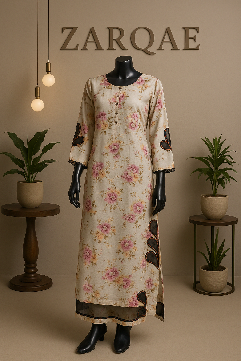Rang-e-Bahar – Soft Beige Floral Printed Lawn 2Pc with Bazo & Daman Teshon