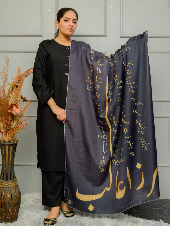 Ghalib ki khuahish Dupatta (Charcoal)