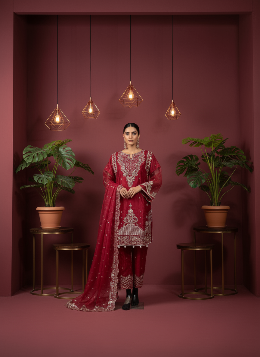 Rang-e-Husn – Red Organza 3Pc Suit